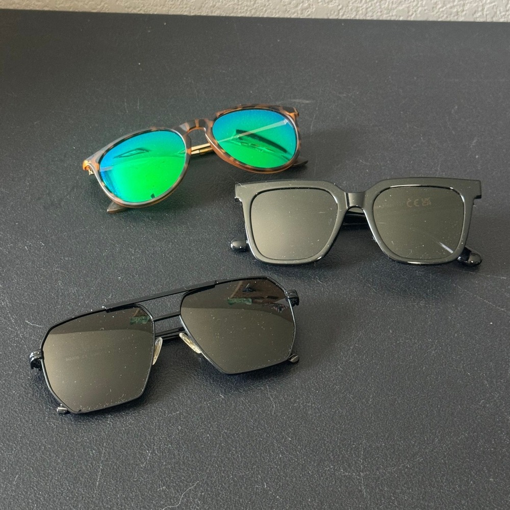 Sojos Black Aviator Square & Tortoise Green‎ Mirror Sunglasses Bundle 3 Pairs